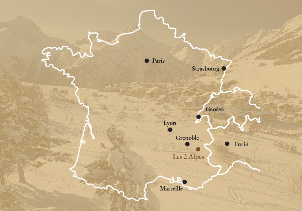Carte de l'emplacement des deux Alpes